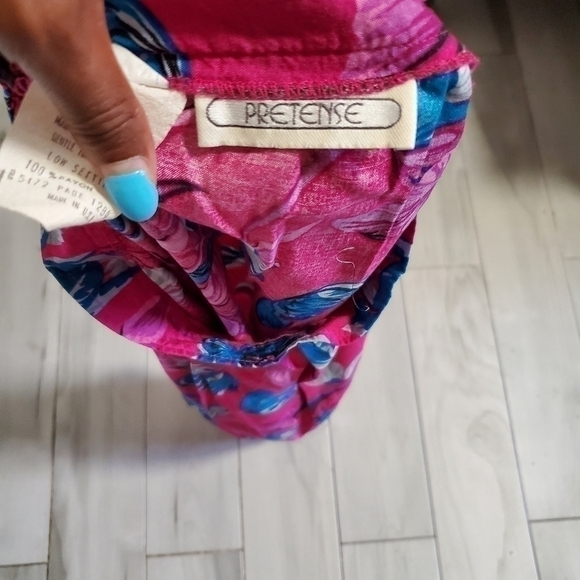 Vintage 80s Pretense Pleated Midi Flowy Skirt Floral Print Pink and Blue Size XS - Picture 3 of 3